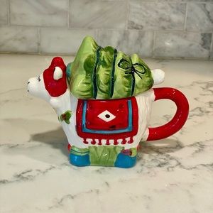 Christmas Cow Sugar‎ Bowl with Lid and Handle